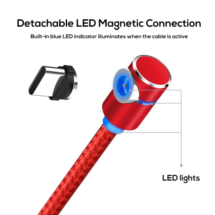 TOPK 1m 2.4A Max USB a USB-C / Type-C Cable de Carga Magnética de codo de 90 grados con indicador LED (Rojo)