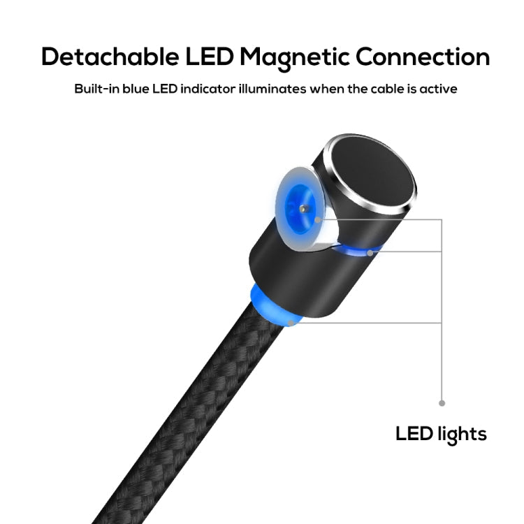 TOPK 1m 2.4A Max Câble de Charge Magnétique USB vers Coude à 90 Degrés avec Indicateur LED sans Prise (Noir)