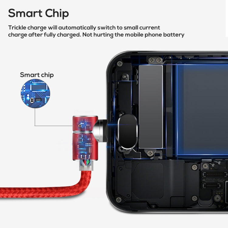 TOPK 1m 2.4A Max USB a Cable de Carga Magnética de codo de 90 grados con indicador LED sin Enchufe (Rojo)
