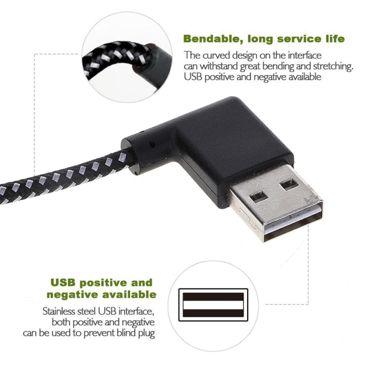 1M 2A USB a Micro usb de tejido de tejido de mechón Doble Cable de Datos de Datos de Datos Para Samsung / Huawei / Xiaomi / Meizu / LG / HTC (Negro)