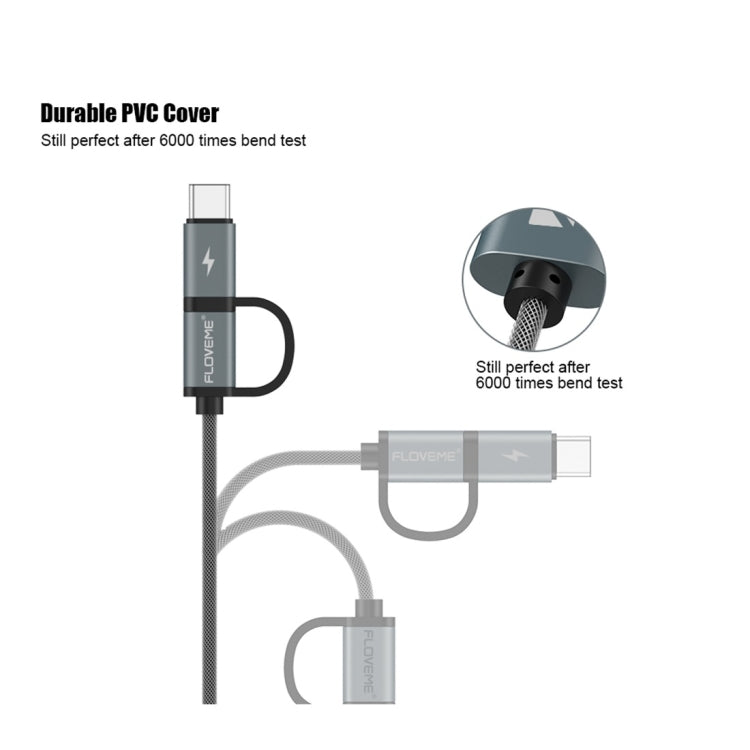FLOVEME 0.8m 2 in 1 PVC + Copper Core 2.8A QC3.0 Micro USB &amp; USB-C / Type-C to USB Data Sync Charging Cable for Galaxy Huawei Xiaomi LG HTC and Other Smartphones Rechargeable Devices (Grey)