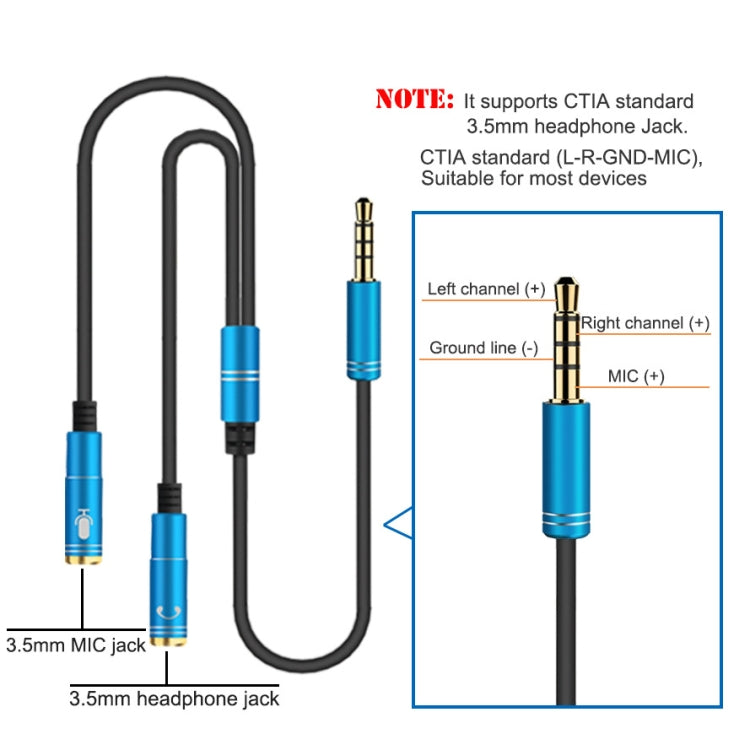 High Elastic TPE 2 in 1 3.5mm Male to Dual 3.5mm Female Audio Cable Splitter Cable length: 32cm (Black)