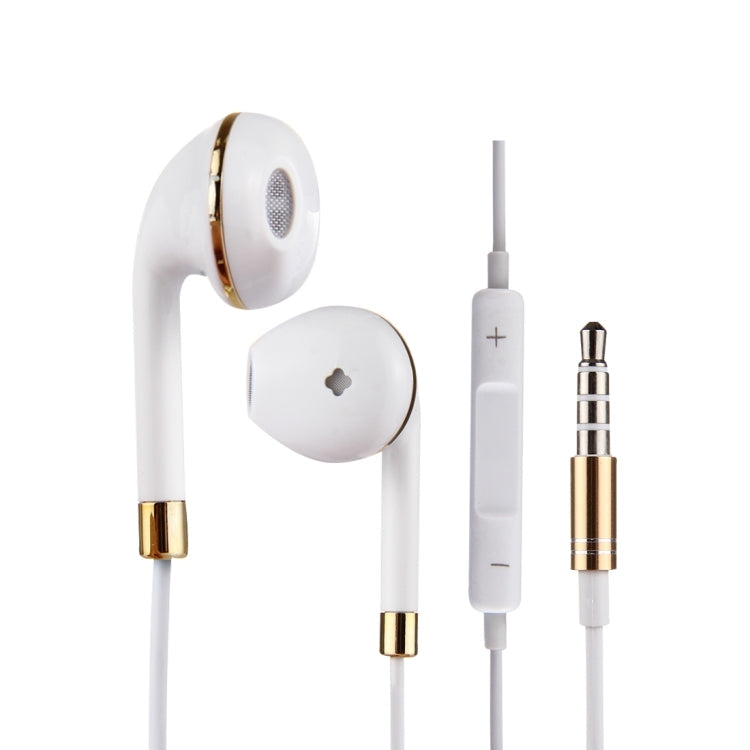 White Wire Body 3.5mm In-Ear Earphone with Line Control and Microphone (Gold)