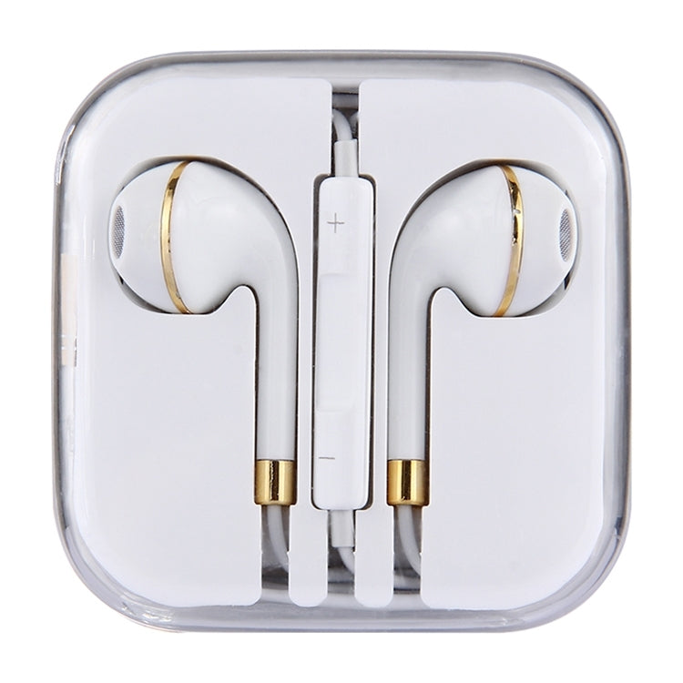 White Wire Body 3.5mm In-Ear Earphone with Line Control and Microphone (Gold)