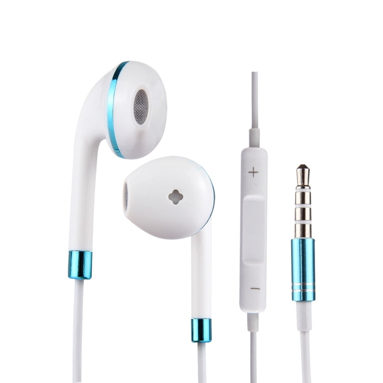 Écouteurs intra-auriculaires de 3,5 mm avec corps en fil blanc avec contrôle de ligne et microphone (bleu)
