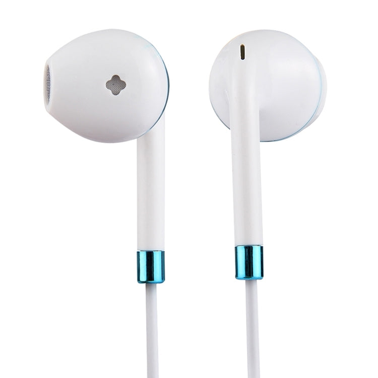 Écouteurs intra-auriculaires de 3,5 mm avec corps en fil blanc avec contrôle de ligne et microphone (bleu)