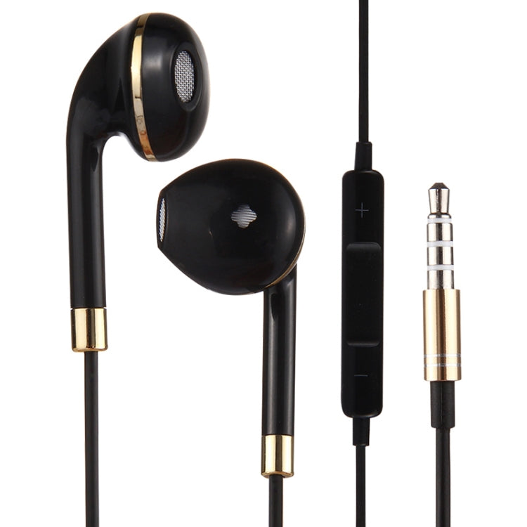 Black Wire Body 3.5mm In-Ear Headphones with Line Control and Mic for iPhone Galaxy Huawei Xiaomi LG HTC and Other Smart Phones (Gold)