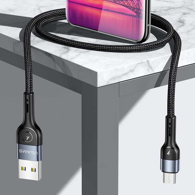 USAMS US-SJ450 U55 2A Micro USB Aluminum Alloy Fabric Charging Cable Length: 1m (Black)