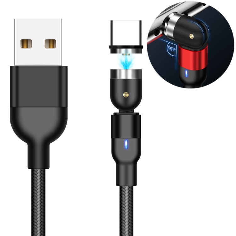2m 2A Salida USB a USB-C / Tipo-C Cable de Carga Magnético giratorio trenzado de Nylon (Negro)