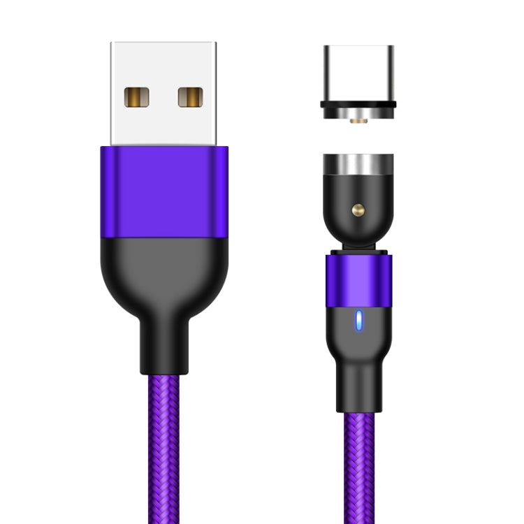 2m 2A Salida USB a USB-C / Tipo-C Cable de Carga Magnético giratorio trenzado de Nylon (púrpura)