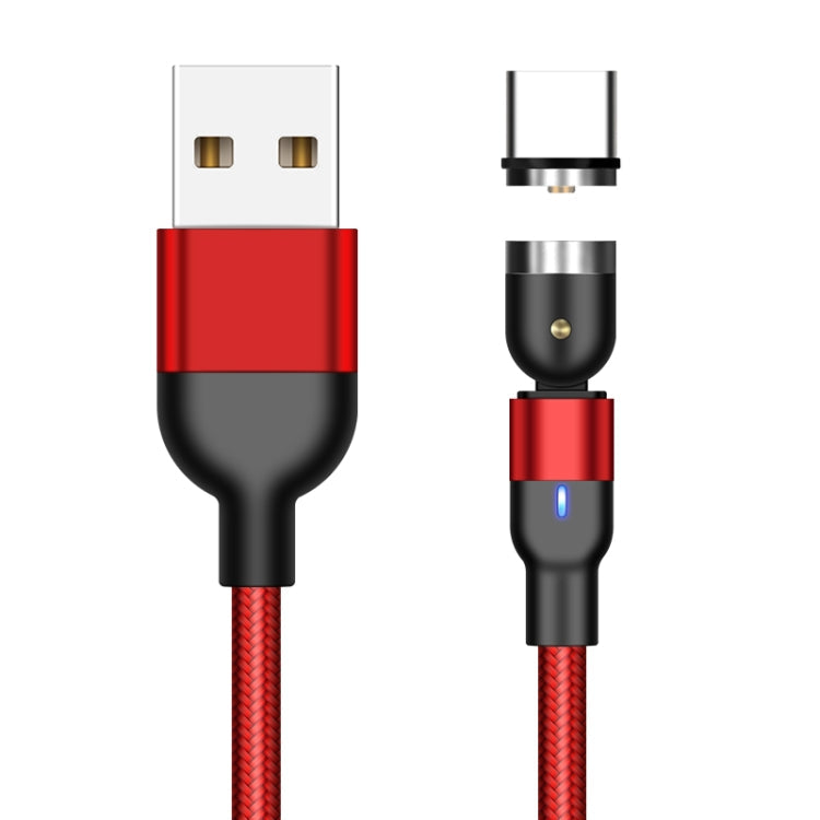 2m 2A Sortie USB vers USB-C / Type-C Câble de Charge Magnétique Pivotant en Nylon Tressé (Rouge)