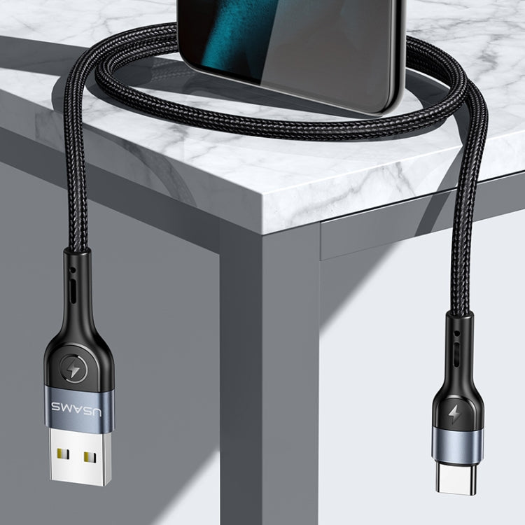USAMS US-SJ449 U55 2A Type-C / USB-C Aluminum Alloy Weaving Charging Cable Length: 1m (Black)