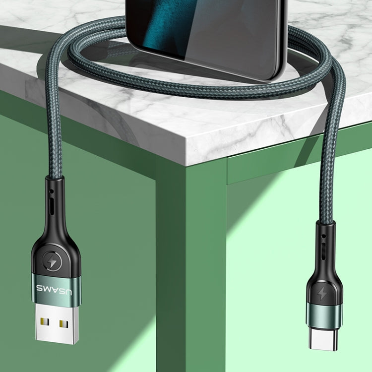 USAMS US-SJ449 U55 2A Type-C / USB-C Aluminum Alloy Weaving Charging Cable Length: 1m (Green)
