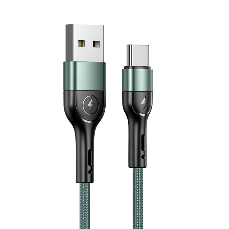 USAMS US-SJ449 U55 2A Type-C / USB-C Aluminum Alloy Weaving Charging Cable Length: 1m (Green)