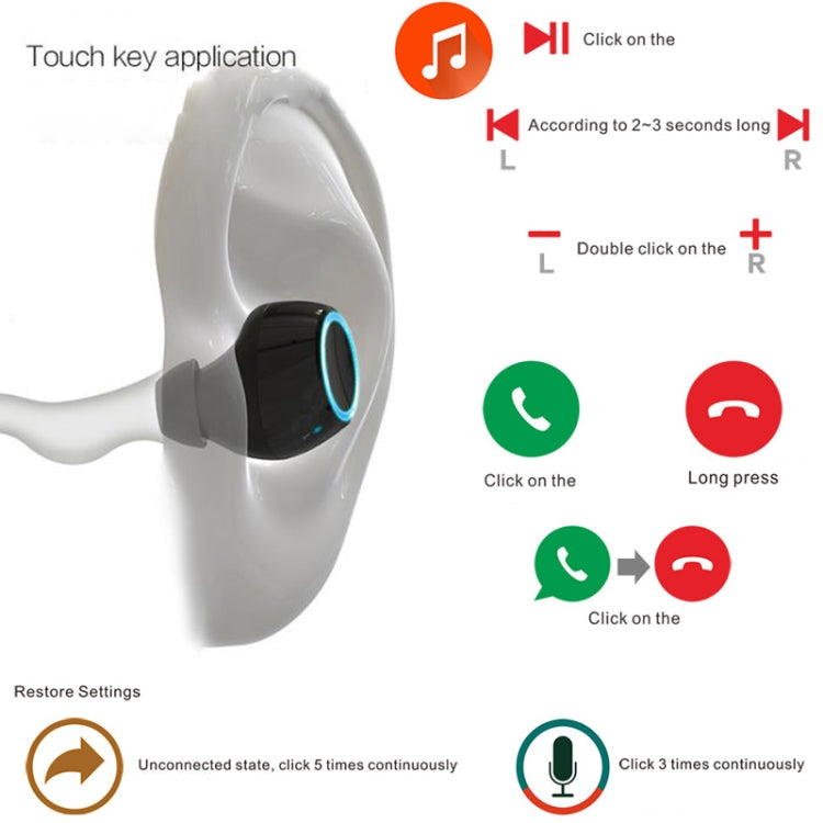 Écouteurs Bluetooth V6 TWS Casque sans fil Bluetooth 5.0 Casque de sport mains libres avec boîtier de chargement (Argent)