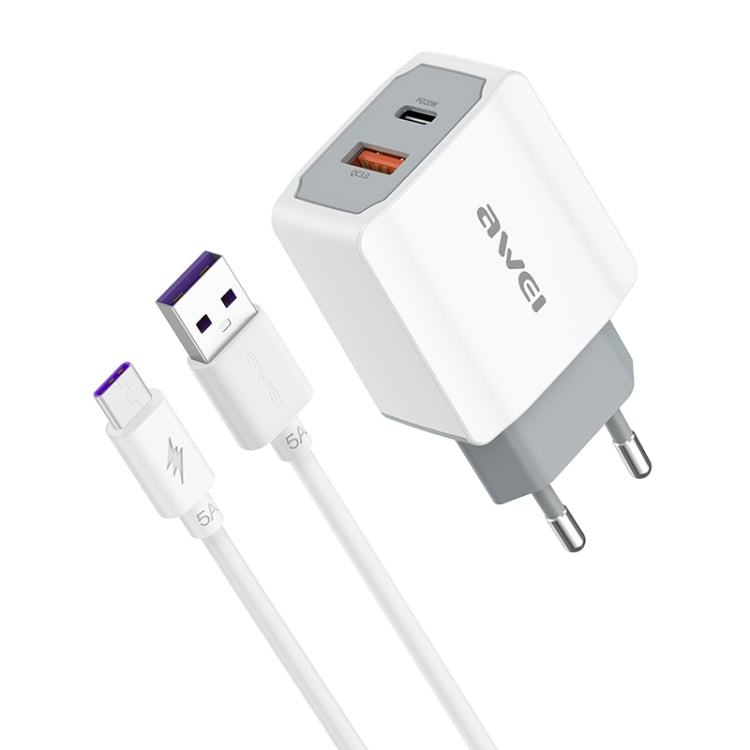 AWEI PD4 20W PD Type C + QC 3.0 USB Interface Fast Charging Travel Charger with Data Cable EU Plug
