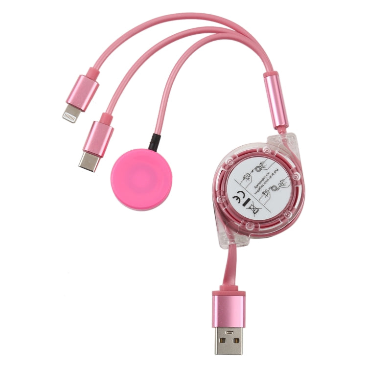 3 en 1 8 broches + Type-C / USB-C + Dock de chargement magnétique Longueur du câble de chargement télescopique multifonctionnel: 1M (Rose)