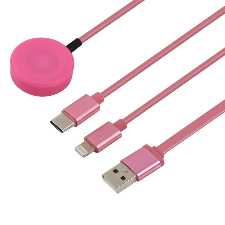 3 en 1 8 Pin + Tipo-C / USB-C + Base de Carga Magnética Cable de Carga telescópica Multifuncional longitud: 1M (Rosa)