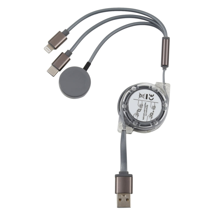 3 en 1 8 PIN + Type-C / USB-C + Dock de charge magnétique Multifonctionnel Longueur du câble de charge télescopique: 1M (Gris)