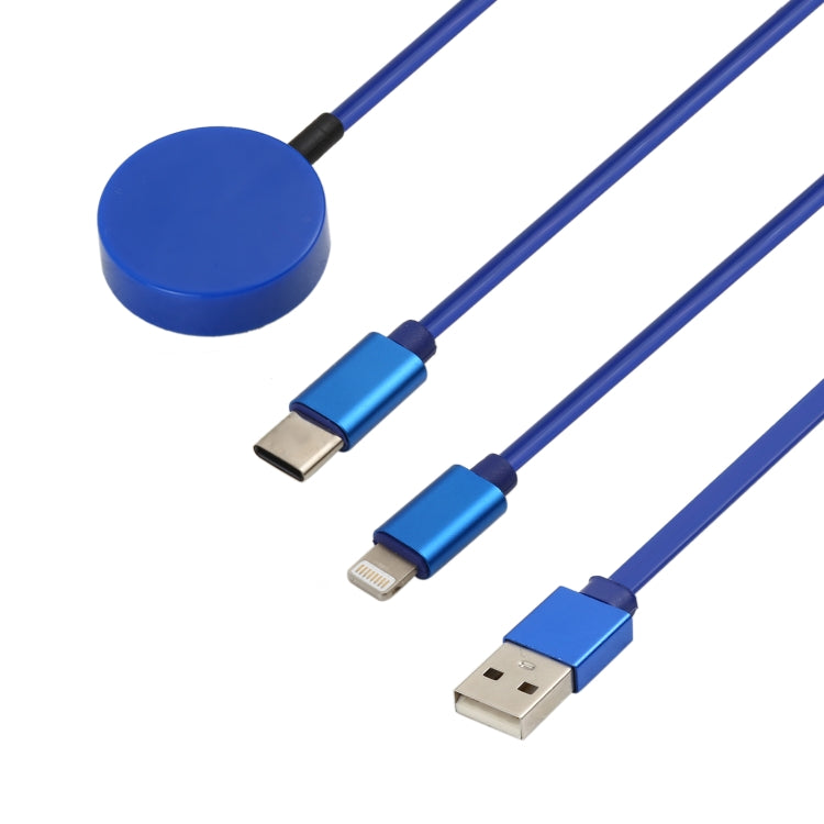 3 en 1 pin + Tipo-C / USB-C + Base de Carga Magnética Cable de Carga telescópica Multifunción longitud: 1m (Azul)