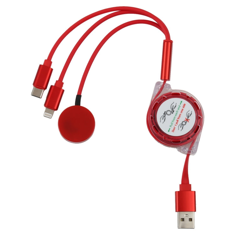 3 en 1 Pin + Tipo-C / USB-C + Base de Carga Magnética Cable de Carga telescópica Multifuncional longitud: 1m (Rojo)