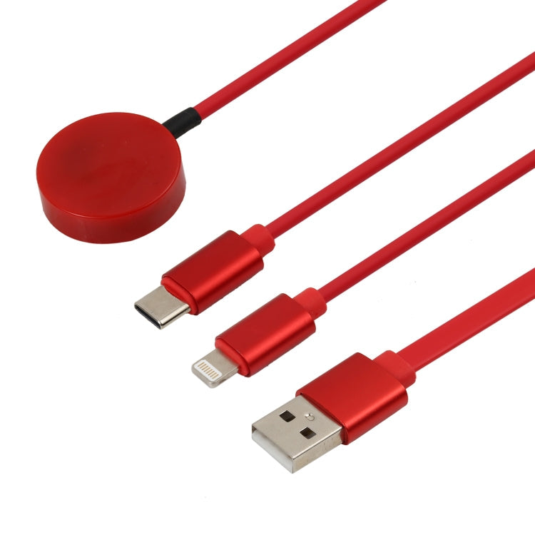 3 in 1 Pin + Type-C / USB-C + Magnetic Charging Dock Multifunctional Telescopic Charging Cable length: 1m (Red)