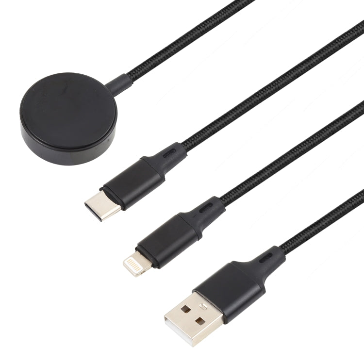 3 en 1 Pin + Tipo-C / USB-C + Base de Carga Magnética Cable de Carga Multifunción Longitud: 1M (Negro)
