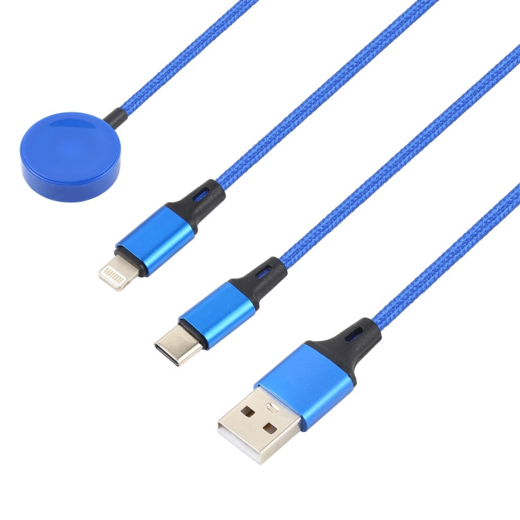 3 en 1 8 Pin + Tipo-C / USB-C + Base de Carga Magnética Cable de Carga Multifunción Longitud: 1M (Azul)