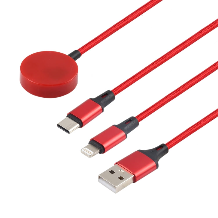 3 en 1 Pin + Type-C / USB-C + Dock de charge magnétique Longueur du câble de charge multifonction : 1 m (rouge)