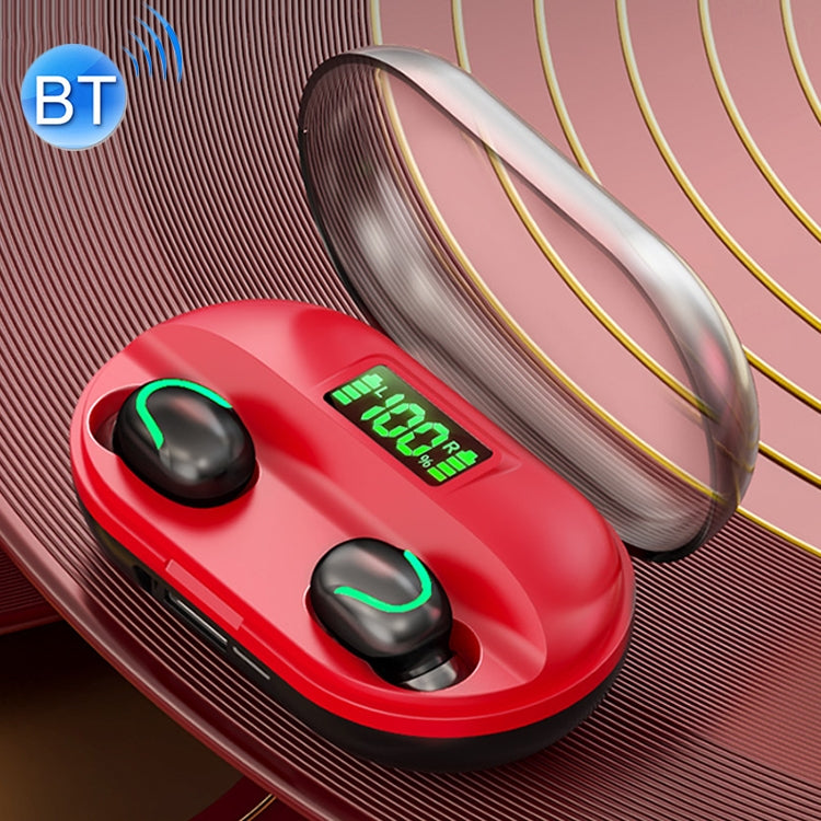 T2 Bluetooth 5.0 TWS Écran Tactile Numérique Véritable Écouteur Bluetooth sans Fil avec Boîte de Chargement (Rouge)