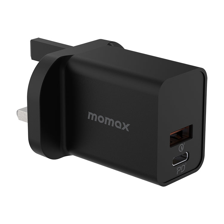 Momax UM18 30W PD NOOB USB + USB-C / Tipo-C Cargador Rápido Tipo de Enchufe: Enchufe del Reino Unido (Negro)