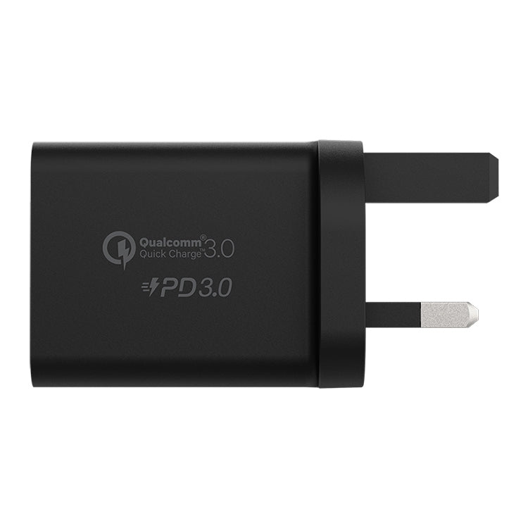 Momax UM18 30W PD NOOB USB + USB-C / Tipo-C Cargador Rápido Tipo de Enchufe: Enchufe del Reino Unido (Negro)
