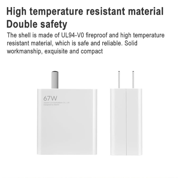 Original Xiaomi MDY-12-ES 67W USB Port Fast Charging Wall Charger + Type C Cable US Plug (White)