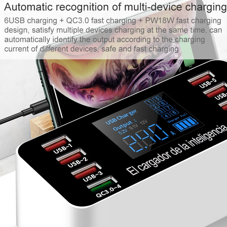 A9P 8 in 1 Multifunction Smart Digital Display Charging Station Socket Holder Stand