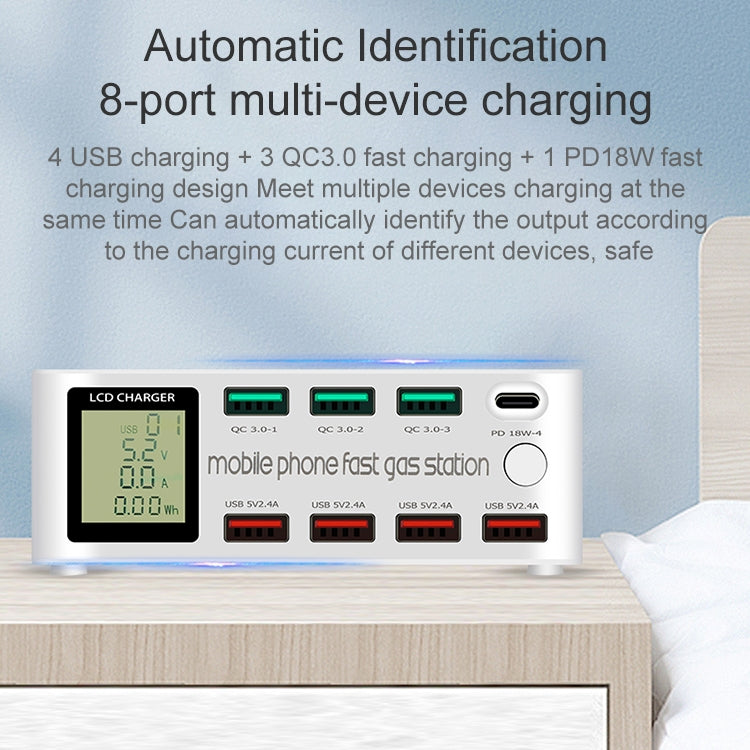 818D 8 en 1 Station de charge USB multifonction Smart Plug Stand Holder