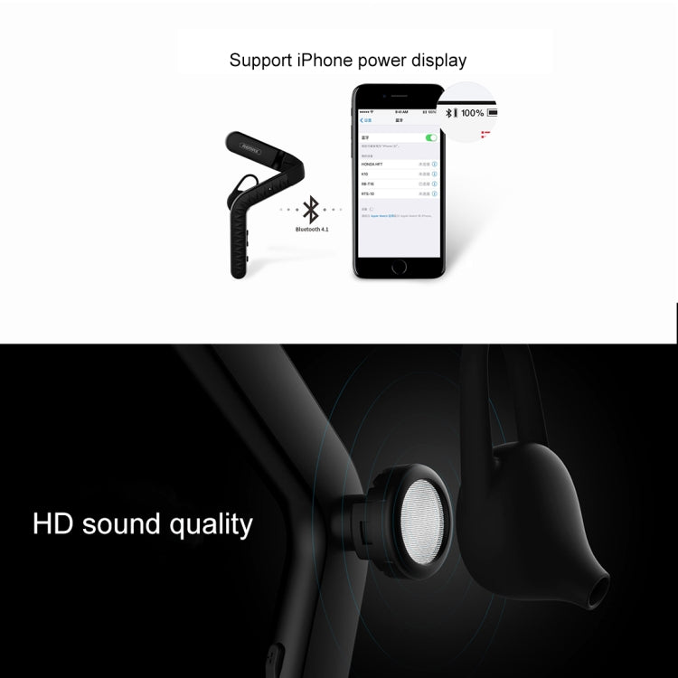 Remax HD Voice Bluetooth Casque intégré HD MIC Prise en charge des appels mains libres Bluetooth Distance : 10 m pour iPhone Galaxy Huawei Xiaomi LG HTC et autres téléphones intelligents (noir)