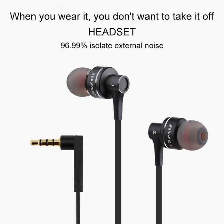 awei ES-10TY TPE In-ear Wire Control Earphone with Mic for iPhone iPad Galaxy Huawei Xiaomi LG HTC and other Smartphones (Black)