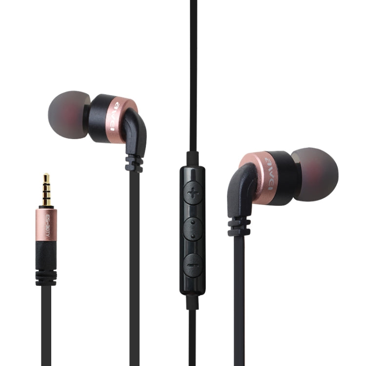 awei ES-30TY TPE In-Ear Wire Control Earphone with Mic for iPhone iPad Galaxy Huawei Xiaomi LG HTC and other Smartphones (Rose Gold)