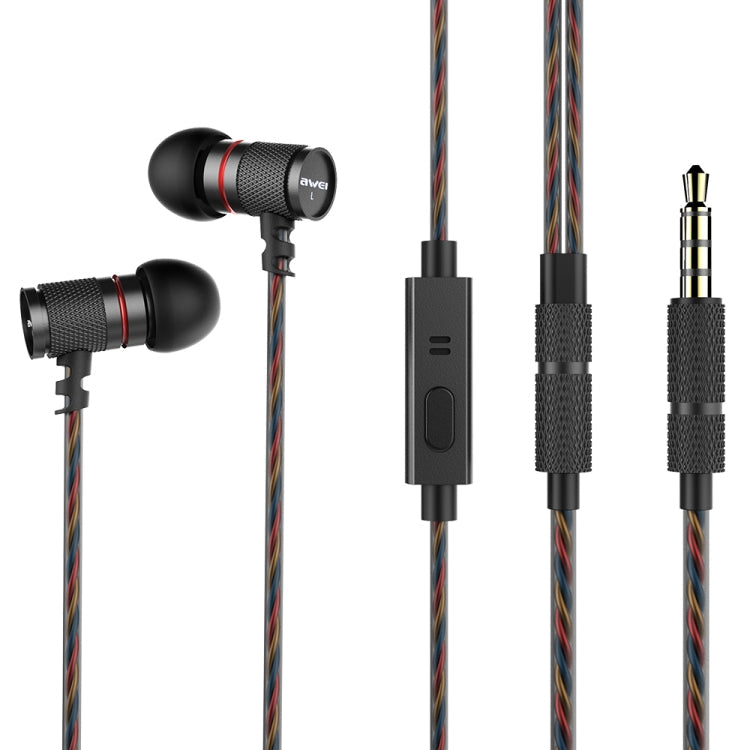 awei ES-660i TPE Weave In-ear Wire Control Earphone with Mic for iPhone iPad Galaxy Huawei Xiaomi LG HTC and other Smartphones (Black)