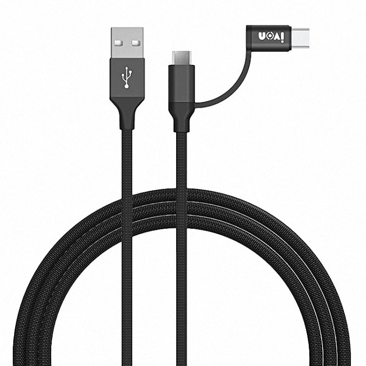 Ivon CA52 2.4A USB to Type-C + Micro USB 2 in 1 Charging Sync Data Cable Length: 1M (Black)