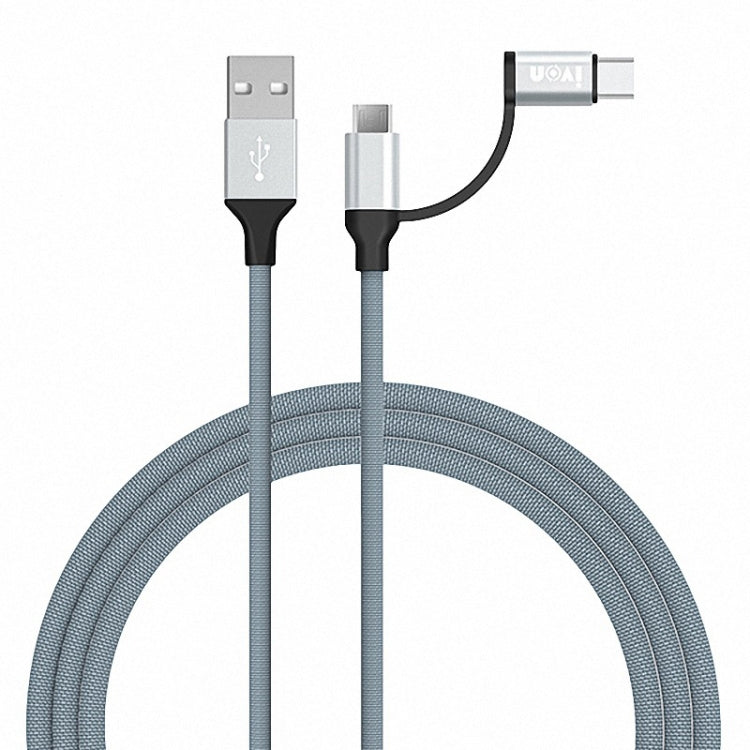 Ivon CA52 2.4A USB to Type-C + Micro USB 2 in 1 Charging Sync Data Cable Length: 1M (Silver)