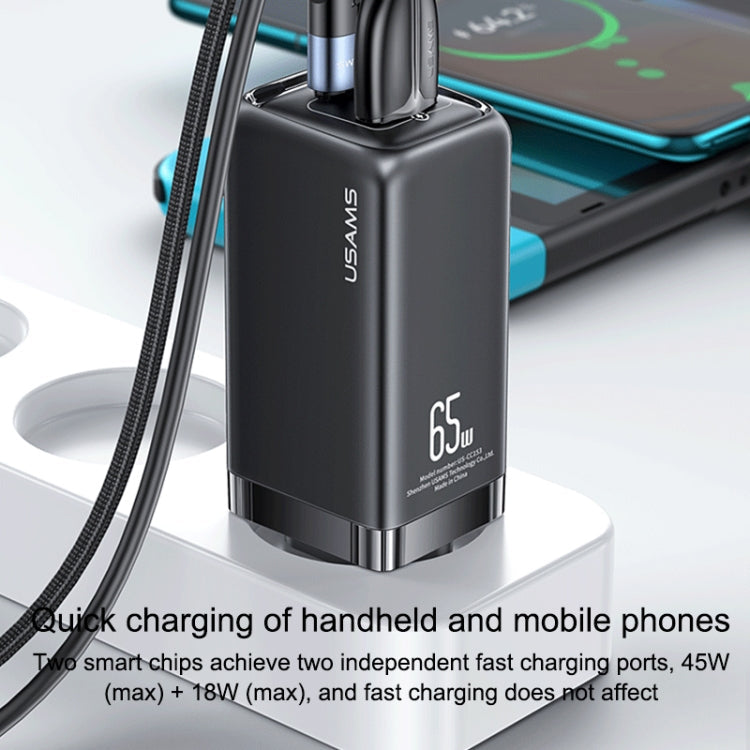 USAMS US-CC153 T47 65W USB-A + USB-C / TYPE-C Dual Port Super Silicon Fast Charger EU Plug (Blanc)
