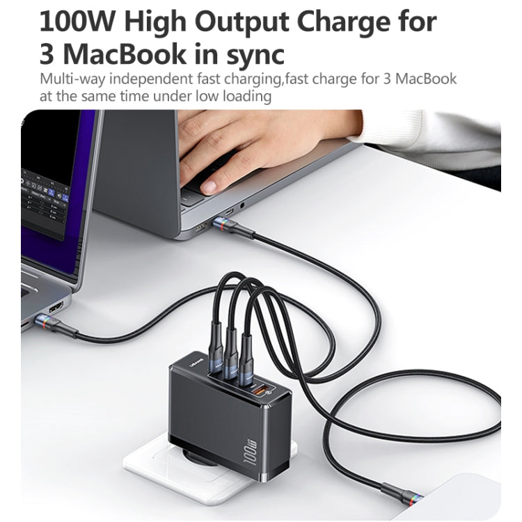 USAMS US-CC163 T50 4 in 1 100W USB + USB-C / Type-C Wall Travel Charger EU Plug