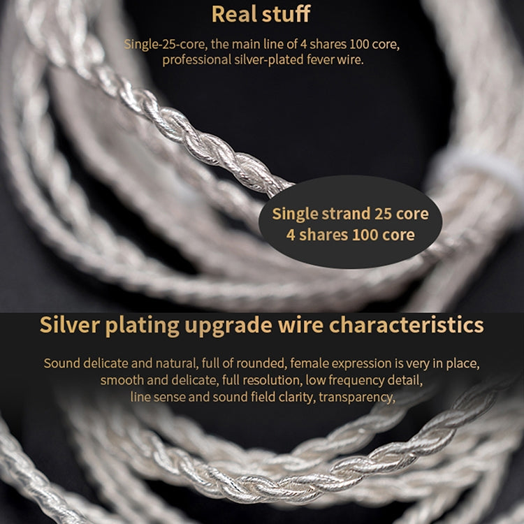 Silver Twisted Texture 3.5mm Audio Headphone Cable Applicable to KZ ZST (Silver)