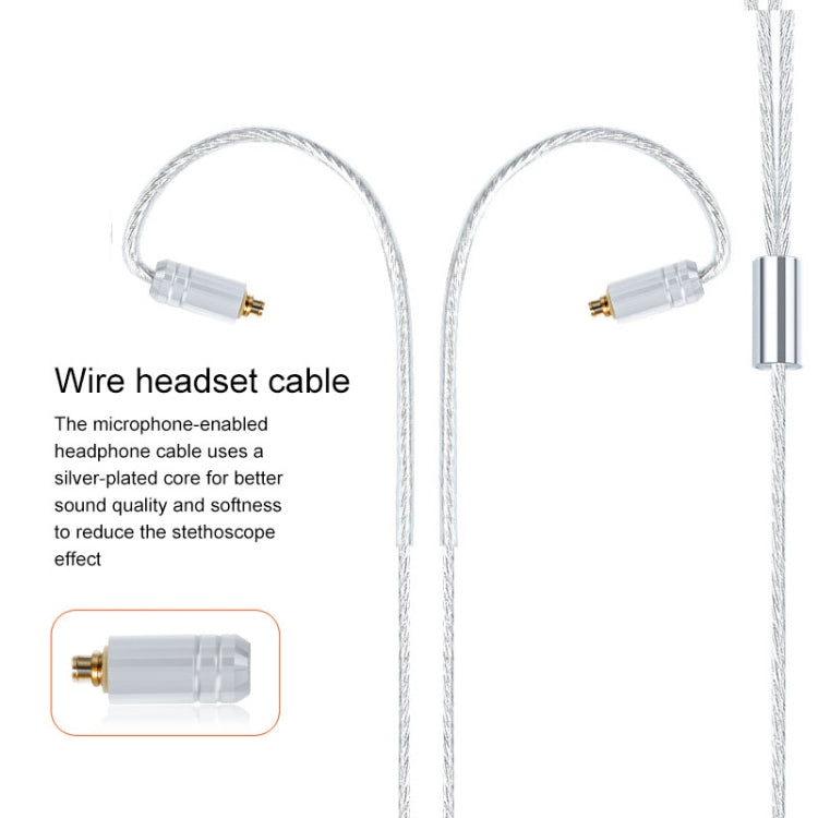 Silver Headphone Cable with MMCX Connector with Microphone (Silver)