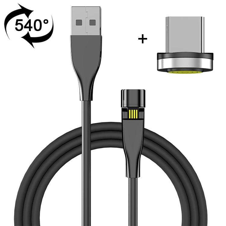 Câble de charge magnétique rotatif à 540 degrés USB vers USB-C / Type-C de 2 m (noir)