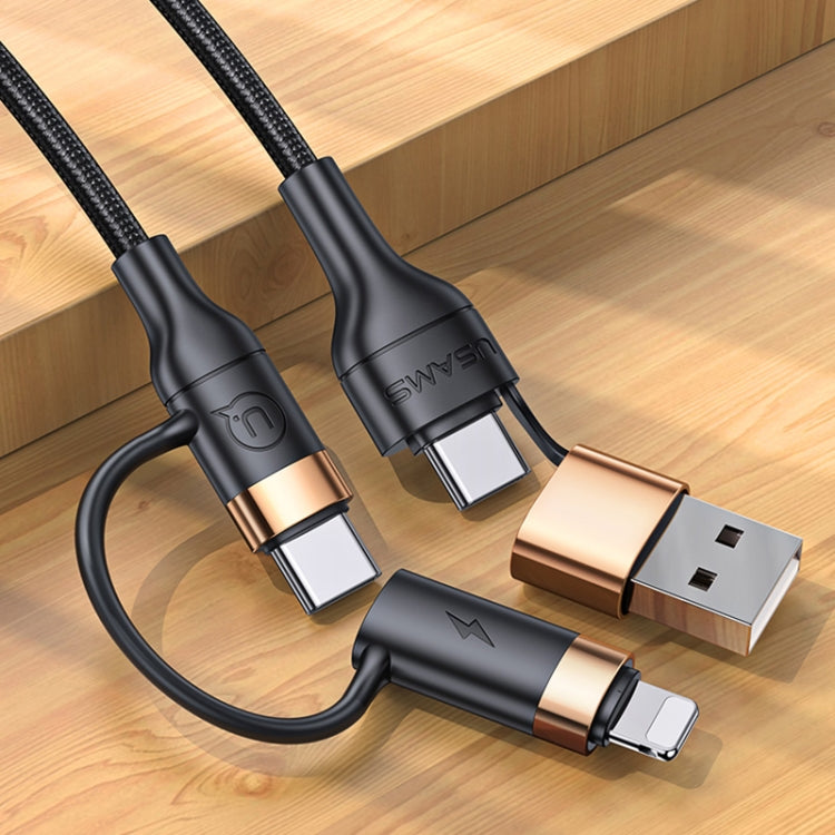 USAMS US-SJ483 U62 PD Charge Rapide Multifonction 4 en 1 3A Micro USB &amp; Type C à 8 Broches &amp; Type C Câble de Données Tressé Longueur: 1.2m