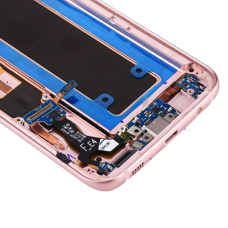 Pantalla LCD Original y Táctil Digitalizador con marco placa de Puerto de Carga Botón de Volumen y Botón de Encendido para Samsung Galaxy S7 Edge / G935F (Rosa)