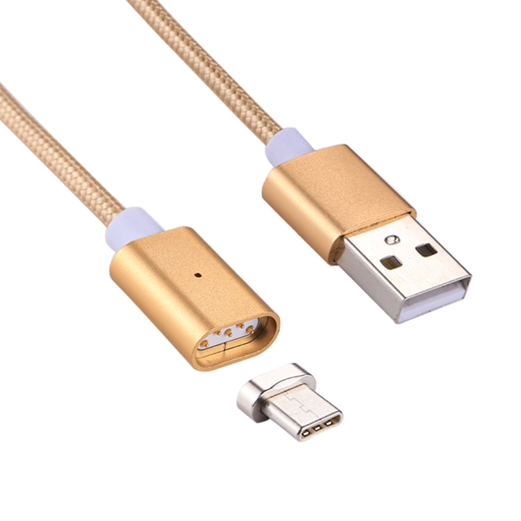 1m Woven Style Magnetic 2A USB-C / Type-C to USB Data Sync Charging Cable with LED Indicator For Galaxy S8 &amp; S8+ / LG G6 / Huawei P10 &amp; P10 Plus / Xiaomi Mi6 &amp; Max 2 and other Smart Phones (Gold)