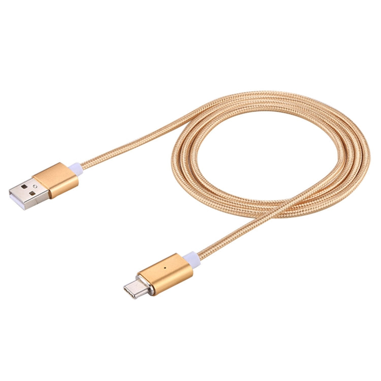 1m Woven Style Magnetic 2A USB-C / Type-C to USB Data Sync Charging Cable with LED Indicator For Galaxy S8 &amp; S8+ / LG G6 / Huawei P10 &amp; P10 Plus / Xiaomi Mi6 &amp; Max 2 and other Smart Phones (Gold)